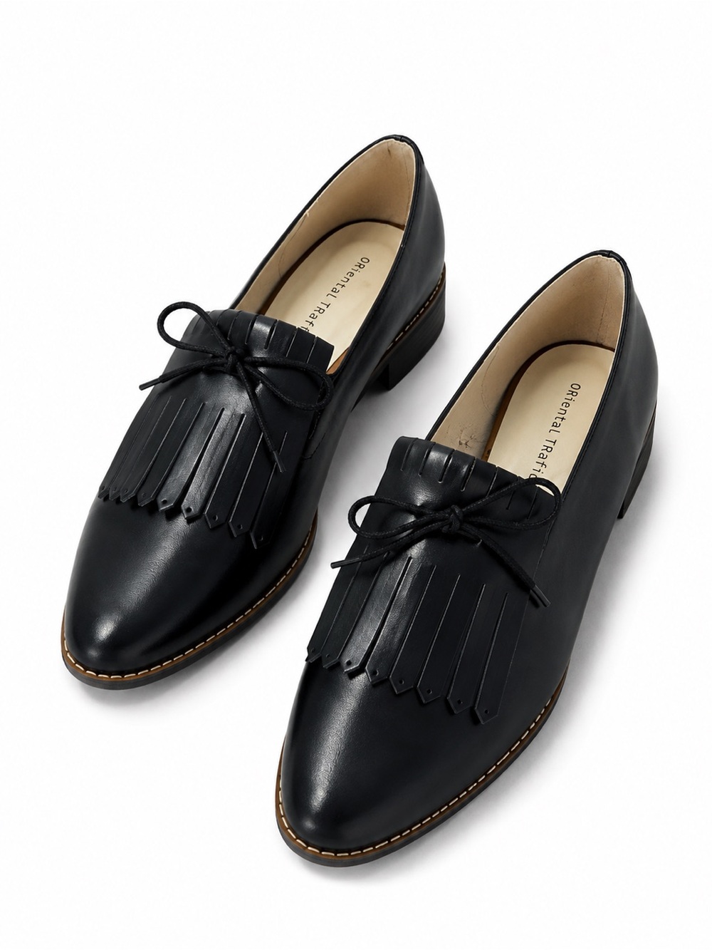 Black Faux Leather Fringe Lace White Sole Oxfords / Dress Shoes - Wear it 2 Ways